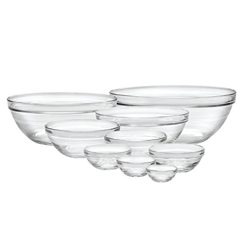 Duralex Made In France Lys Stackable 9-Piece Bowl Set,Clear