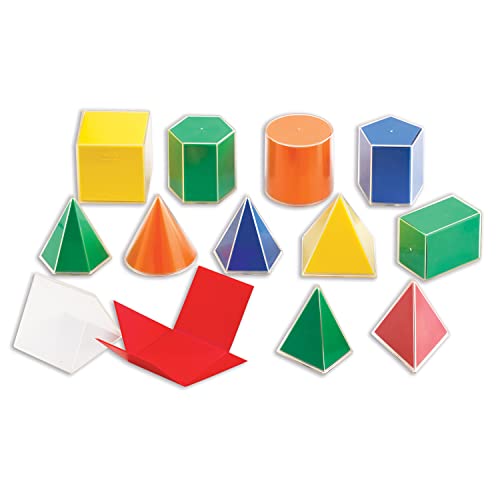 edxeducation 2D3D Geometric Solids - Set of 12 Multicolored Shapes - Includes 2D Nets and Activity Guide - Early Math Manipulative and Geometry for Kids