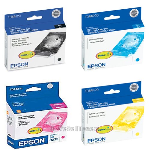 Epson Ink Cartridge Multipack with 1 Each T044120 Black, T044220 Cyan, T044320 Magenta, T044420 Yellow