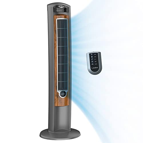 Lasko Wind Curve Portable Electric 42" Oscillating Tower Fan with Fresh Air Ionizer, Timer and Remote Control for Indoor, Bedroom and Home Office Use, Silverwood 2554