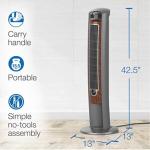 Lasko Wind Curve Portable Electric 42" Oscillating Tower Fan with Fresh Air Ionizer, Timer and Remote Control for Indoor, Bedroom and Home Office Use, Silverwood 2554