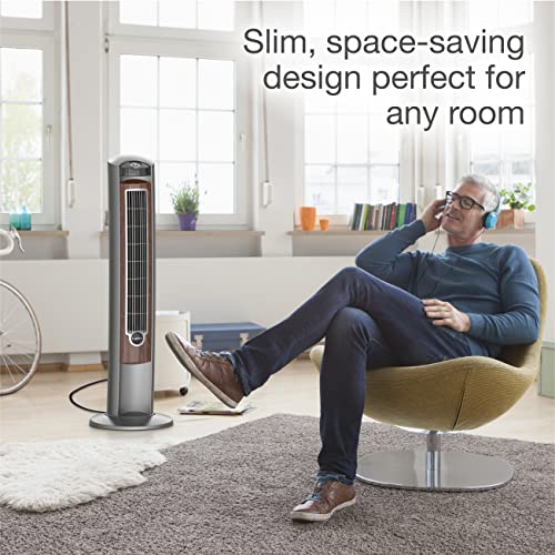 Lasko Wind Curve Portable Electric 42" Oscillating Tower Fan with Fresh Air Ionizer, Timer and Remote Control for Indoor, Bedroom and Home Office Use, Silverwood 2554