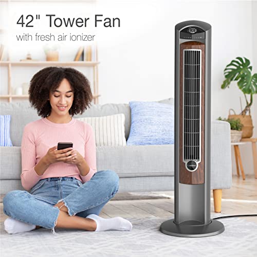 Lasko Wind Curve Portable Electric 42" Oscillating Tower Fan with Fresh Air Ionizer, Timer and Remote Control for Indoor, Bedroom and Home Office Use, Silverwood 2554