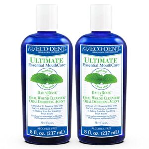 ecodent ultimate sparkling clean mint daily mouth rinse, wound cleaner, essential oils, baking soda, co-q10, mouthwash, fluoride free mouthwash (2-pack, 8 fl oz ea)