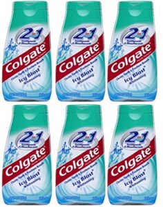 colgate 2 in 1 toothpaste mouthwash whitening 4.6 tubes, icy blast, 27.6 oz, pack of 6