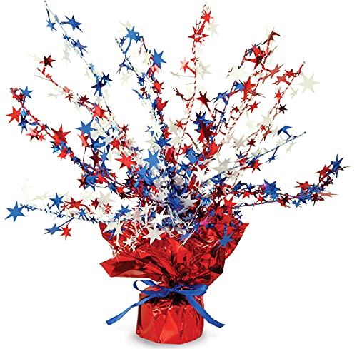 Beistle Metallic Plastic USA Patriotic Star Gleam ‘N Burst Centerpiece – American 4th Of July Decorations , Red White and Blue