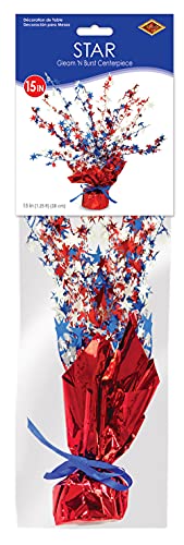 Beistle Metallic Plastic USA Patriotic Star Gleam ‘N Burst Centerpiece – American 4th Of July Decorations , Red White and Blue