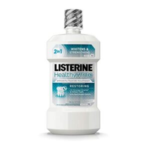 listerine healthy white restoring fluoride mouth rinse, anticavity mouthwash for teeth whitening, bad breath and enamel restoration, clean mint, 32 fl. oz