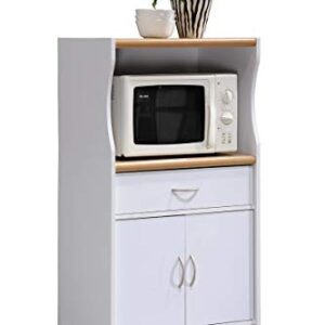 HODEDAH IMPORT Microwave Cart with One Drawer, Two Doors, and Shelf for Storage, White