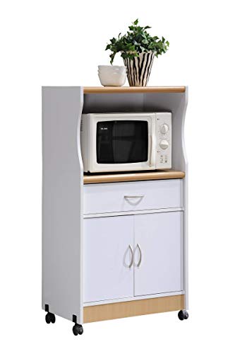 HODEDAH IMPORT Microwave Cart with One Drawer, Two Doors, and Shelf for Storage, White