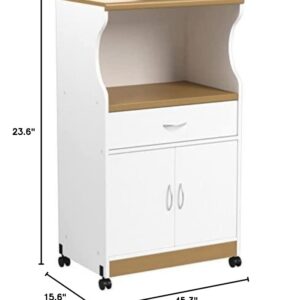 HODEDAH IMPORT Microwave Cart with One Drawer, Two Doors, and Shelf for Storage, White