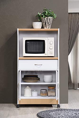 HODEDAH IMPORT Microwave Cart with One Drawer, Two Doors, and Shelf for Storage, White