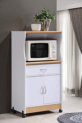 HODEDAH IMPORT Microwave Cart with One Drawer, Two Doors, and Shelf for Storage, White