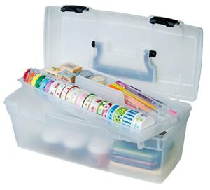 artbin 83805 essentials lift-out tray box, portable art & craft organizer with handle and tray, clear