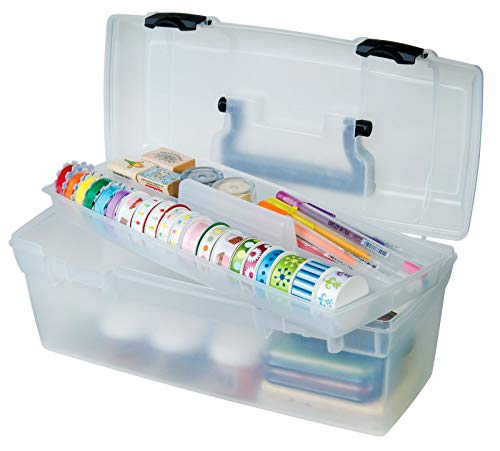 ArtBin 83805 Essentials Lift-Out Tray Box, Portable Art & Craft Organizer with Handle and Tray, Clear