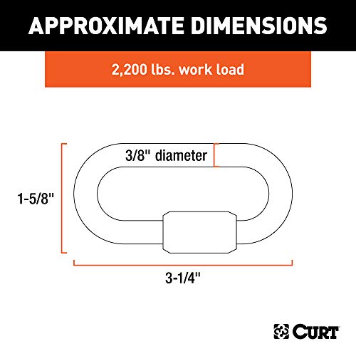 CURT 82930 Threaded Quick Link Trailer Safety Chain Hook Carabiner Clip, 3/8-Inch Diameter, 11,000 lbs Break Strength