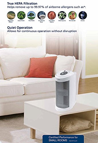 Holmes True HEPA Allergen Remover Mini Tower Air Purifier with Optional Ionizer | Small Space Air Purifier, White (HAP706-NU-1)