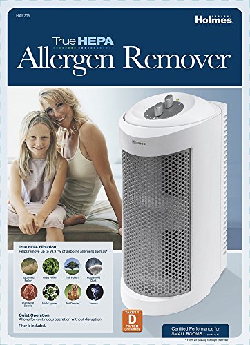 Holmes True HEPA Allergen Remover Mini Tower Air Purifier with Optional Ionizer | Small Space Air Purifier, White (HAP706-NU-1)