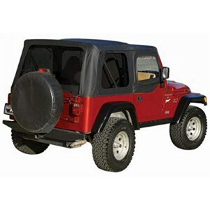 rampage factory replacement soft top with door skins | vinyl, black denim with clear windows | 99715 | fits 1997 – 2006 jeep wrangler tj