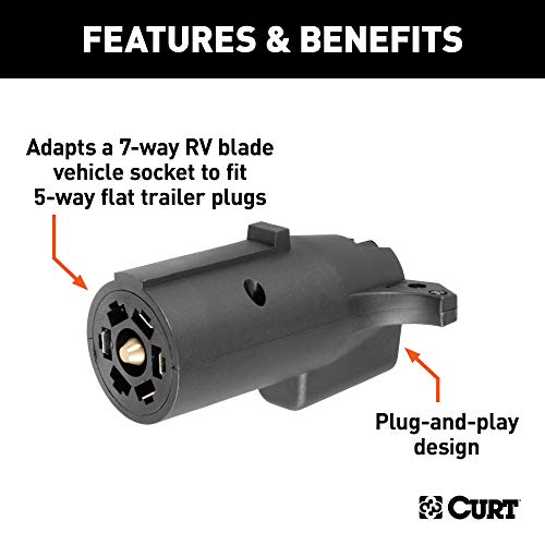 CURT 57250 7-Way RV Blade Vehicle-Side to 5-Way Flat Trailer Wiring Adapter