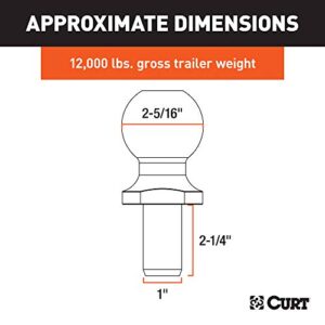 CURT 40039 Chrome Trailer Hitch Ball, 12,000 lbs, 2-5/16-Inch Diameter, 1 x 2-1/4-Inch Shank