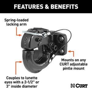 CURT 48215 Pintle Hook Hitch 30,000 lbs, Fits 2-1/2 to 3-Inch Lunette Ring, Mount Required