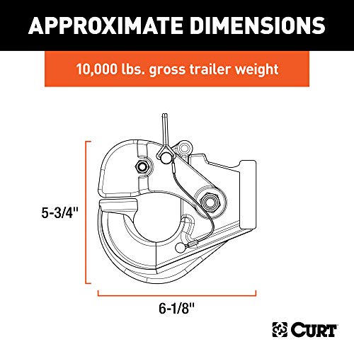 CURT 48205 Pintle Hook Hitch 10,000 lbs, Fits 2-1/2 to 3-Inch Lunette Ring, Mount Required