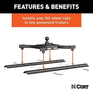 CURT 16085 Spyder 5th Wheel to Gooseneck Adapter Hitch, Fits Industry-Standard Rails, 25,000 lbs, 2-5/16-Inch Ball