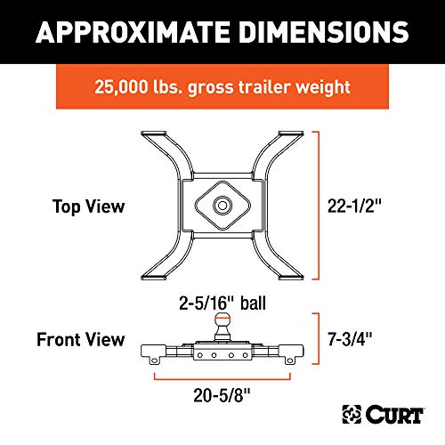 CURT 16085 Spyder 5th Wheel to Gooseneck Adapter Hitch, Fits Industry-Standard Rails, 25,000 lbs, 2-5/16-Inch Ball