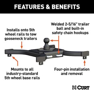 CURT 16085 Spyder 5th Wheel to Gooseneck Adapter Hitch, Fits Industry-Standard Rails, 25,000 lbs, 2-5/16-Inch Ball