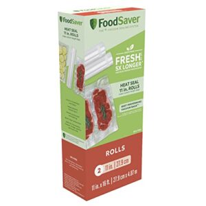 FoodSaver 11" x 16' Vacuum Seal Rolls with BPA-Free Multilayer Construction for Food Preservation, 2-Pack