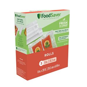 foodsaver vacuum sealer bags, rolls for custom fit airtight food storage and sous vide, 8″ x 20′ (pack of 3)
