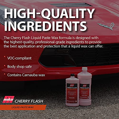 Malco Cherry Flash Automotive Liquid Paste Wax – Protect & Shine Your Vehicle / Easiest Way to Hand Wax Your Car / Lasting Gloss & Protection For Cars, Trucks, Boats and Motorcycles / 32 Oz. (124832)