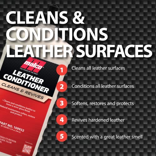 Malco Leather Conditioner for Cars - Cleans and Conditions Automotive Leather Seats & Surfaces / Natural Moisturizers Soften, Restore and Protect Leather Interiors / 32 Oz (109932)