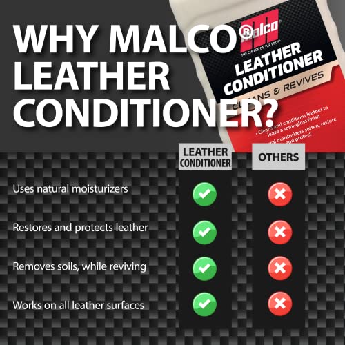 Malco Leather Conditioner for Cars - Cleans and Conditions Automotive Leather Seats & Surfaces / Natural Moisturizers Soften, Restore and Protect Leather Interiors / 32 Oz (109932)