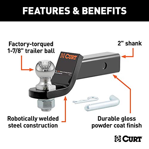 CURT 45034 Trailer Hitch Mount with 1-7/8-Inch Ball & Pin, Fits 2-Inch Receiver, 7,500 lbs, 2-In Drop , black