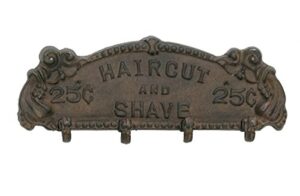 upper deck antique style iron barber haircut and shave coat rack brown