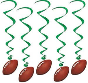 beistle 5 piece football party hanging swirl sports whirls for game day tailgating decorations, 40″, brown/green/white