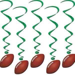 Beistle 5 Piece Football Party Hanging Swirl Sports Whirls for Game Day Tailgating Decorations, 40", Brown/Green/White