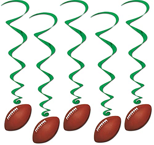 Beistle 5 Piece Football Party Hanging Swirl Sports Whirls for Game Day Tailgating Decorations, 40", Brown/Green/White