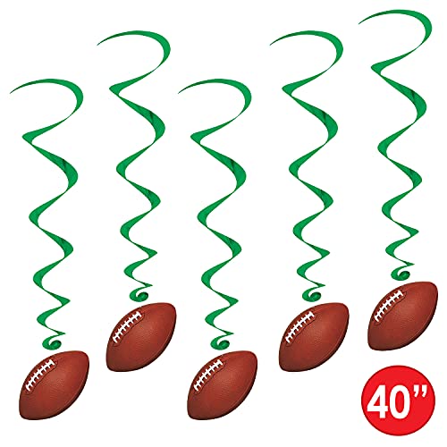 Beistle 5 Piece Football Party Hanging Swirl Sports Whirls for Game Day Tailgating Decorations, 40", Brown/Green/White