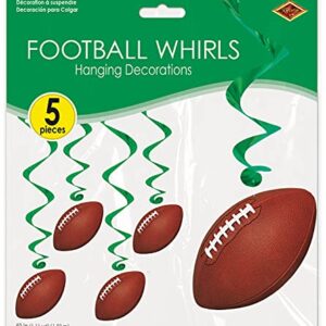 Beistle 5 Piece Football Party Hanging Swirl Sports Whirls for Game Day Tailgating Decorations, 40", Brown/Green/White