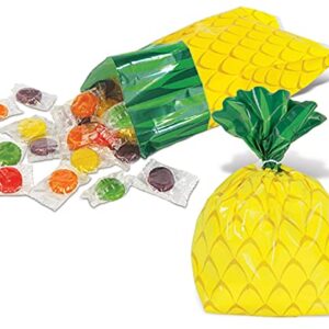 Beistle 75 Piece Tropical Treat Favor Bags - Luau Party Pineapple Cello Candy Bags With Twist Ties