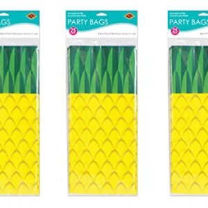 Beistle 75 Piece Tropical Treat Favor Bags - Luau Party Pineapple Cello Candy Bags With Twist Ties