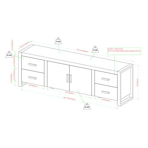 Walker Edison Industrial Modern Wood Universal TV Stand with Cabinet Doors for TV's up to 80" Living Room Storage Shelves Entertainment Center, 70 Inch, Charcoal