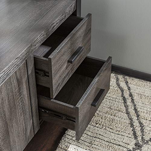 Walker Edison Industrial Modern Wood Universal TV Stand with Cabinet Doors for TV's up to 80" Living Room Storage Shelves Entertainment Center, 70 Inch, Charcoal
