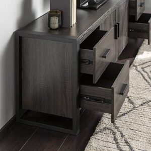 Walker Edison Industrial Modern Wood Universal TV Stand with Cabinet Doors for TV's up to 80" Living Room Storage Shelves Entertainment Center, 70 Inch, Charcoal