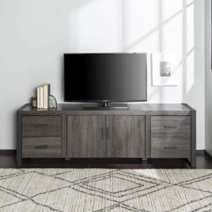 Walker Edison Industrial Modern Wood Universal TV Stand with Cabinet Doors for TV's up to 80" Living Room Storage Shelves Entertainment Center, 70 Inch, Charcoal