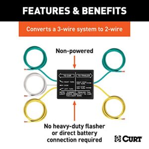 CURT 58240 Non-Powered 3-to-2-Wire Splice-in Tail Light Converter, Not Compatible with LED Lights