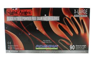 adenna ngl228 night angel 4 mil nitrile powder free exam gloves (black, x-large) box of 90